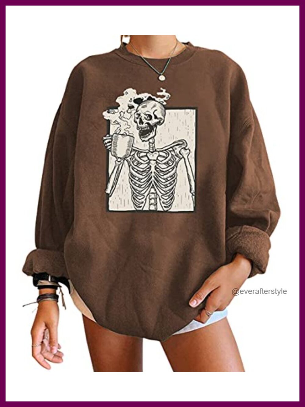 Meladyan Halloween Skull Graphic Fleece Oversized Sweatshirt Crewneck